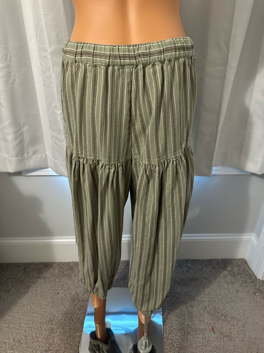 Cool Free People size S green brown striped relaxed fit drawstring joggers - Picture 5 of 5
